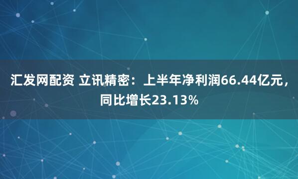 汇发网配资 立讯精密：上半年净利润66.44亿元，同比增长23.13%